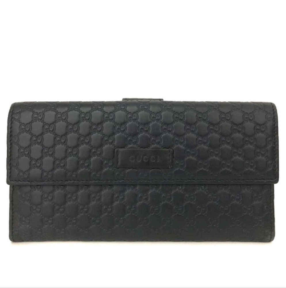 Gucci Black Embossed Leather Continental Wallet